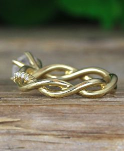 Moonstone Infinity Knot Engagement Ring, Twisted Rope Conflict Free Diamond Engagement Ring