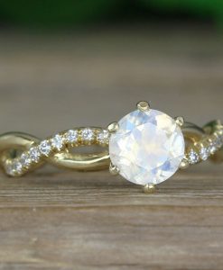Moonstone Infinity Knot Engagement Ring, Twisted Rope Conflict Free Diamond Engagement Ring