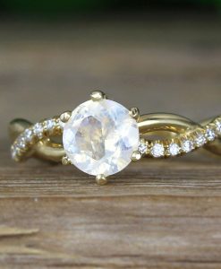 Moonstone Infinity Knot Engagement Ring, Twisted Rope Conflict Free Diamond Engagement Ring
