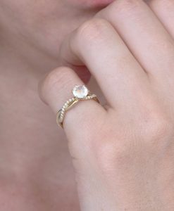 Moonstone Infinity Knot Engagement Ring, Twisted Rope Conflict Free Diamond Engagement Ring
