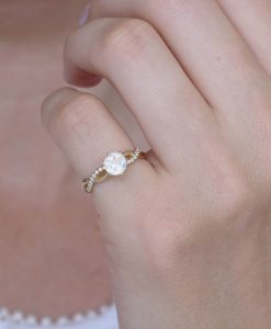 Moonstone Infinity Knot Engagement Ring, Twisted Rope Conflict Free Diamond Engagement Ring