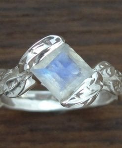 Moonstone Ring Moonstone Leaf Ring, Square Cut Moonstone Leaves Engagement Ring