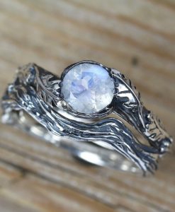Moonstone Rings Silver Set , Bohemian Ring