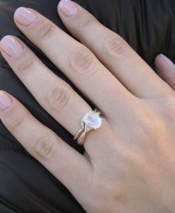 Moonstone Wedding Ring Set, Antique Moonstone Engagement Ring Set