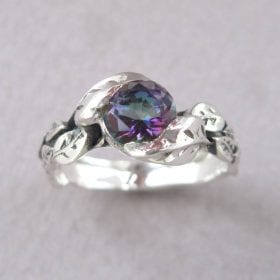 Mystic Topaz Ring, Round Cut leaves Engagement Ring