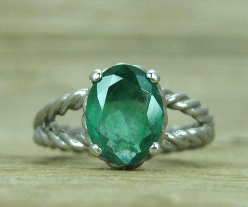 Natural Emerald Engagement Ring, Oval Braided Rope Ring