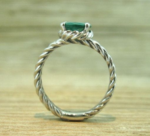 Natural Emerald Engagement Ring, Oval Braided Rope Ring