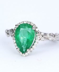 Natural Emerald Leaves Engagement Ring, Vintage Nature Inspired Leaf Anniversary Ring