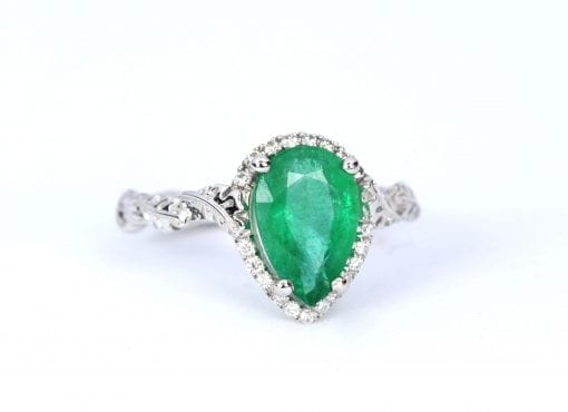 Natural Emerald Leaves Engagement Ring, Vintage Nature Inspired Leaf Anniversary Ring
