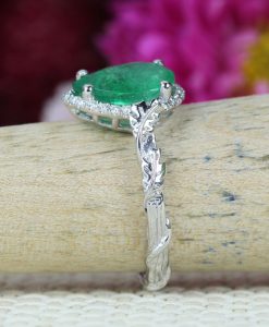 Natural Emerald Leaves Engagement Ring, Vintage Nature Inspired Leaf Anniversary Ring
