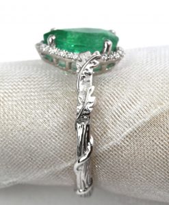 Natural Emerald Leaves Engagement Ring, Vintage Nature Inspired Leaf Anniversary Ring