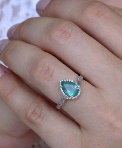 Natural Emerald Leaves Engagement Ring, Vintage Nature Inspired Leaf Anniversary Ring