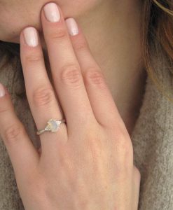 Natural Opal Engagement Ring, Opal Wedding Ring Rose Gold Antique Style Engagement Ring