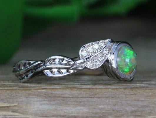 Natural Opal Leaf Opal Engagement Ring, Nature Inspired Antique Vintage ...