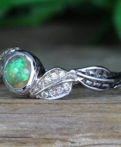 Natural Opal Leaf Opal Engagement Ring, Nature Inspired Antique Vintage Promise Ring