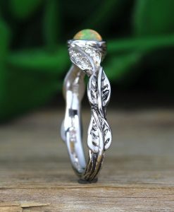 Natural Opal Leaf Opal Engagement Ring, Nature Inspired Antique Vintage Promise Ring