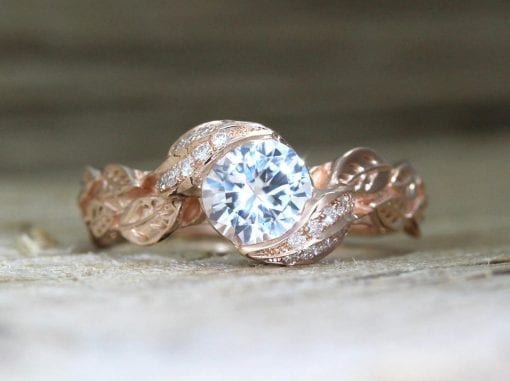 Nature Engagement Ring, White Sapphire Leaves Engagement Ring