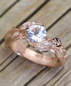 Nature Engagement Ring, White Sapphire Leaves Engagement Ring