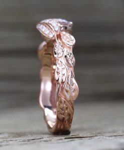 Nature Engagement Ring, White Sapphire Leaves Engagement Ring