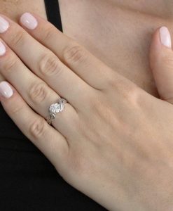 Nature Engagement Ring, White Sapphire Leaves Engagement Ring