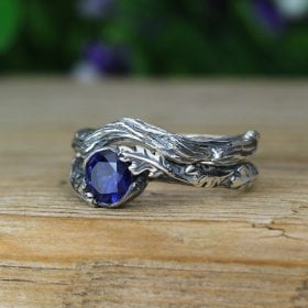 Nature Inspire Sapphire Rings Silver Set , Bohemian Twig Rings