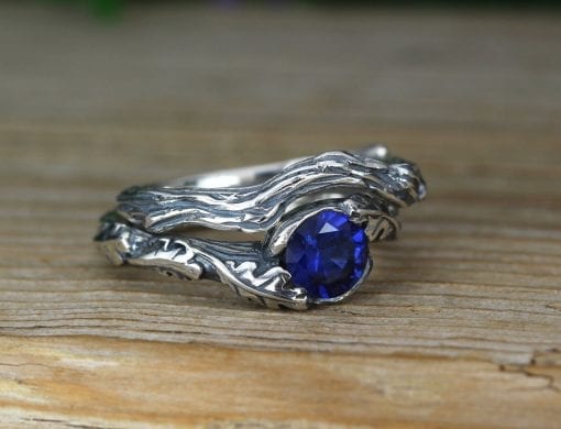 Nature Inspire Sapphire Rings Silver Set , Bohemian Twig Rings