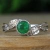 Nature Inspired Emerald Engagement Ring, Leaves Twig Emerald Ring