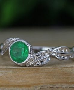 Nature Inspired Emerald Engagement Ring, Leaves Twig Emerald Ring | Benati