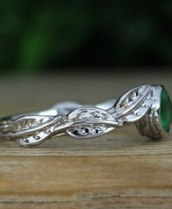 Nature Inspired Emerald Engagement Ring, Leaves Twig Emerald Ring