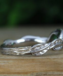 Nature Inspired Emerald Engagement Ring, Leaves Twig Emerald Ring