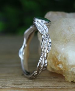 Nature Inspired Emerald Engagement Ring, Leaves Twig Emerald Ring