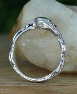 Nature Inspired Emerald Engagement Ring, Leaves Twig Emerald Ring