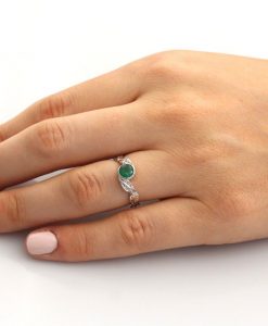 Nature Inspired Emerald Engagement Ring, Leaves Twig Emerald Ring