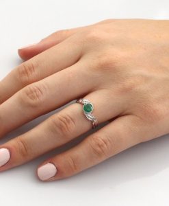 Nature Inspired Emerald Engagement Ring, Leaves Twig Emerald Ring