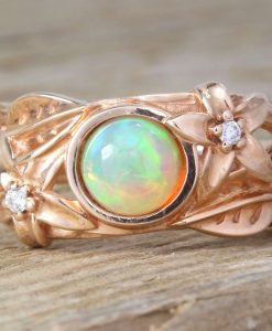 Opal Engagement Ring, Ethiopian fire opal engagement Ring