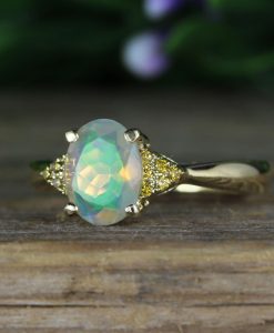 Opal engagement ring, Oval opal vintage promise ring