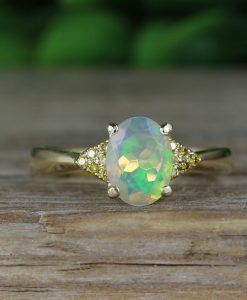 Opal engagement ring, Oval opal vintage promise ring