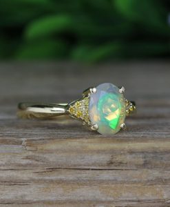 Opal engagement ring, Oval opal vintage promise ring