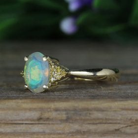 Opal engagement ring, Oval opal vintage promise ring