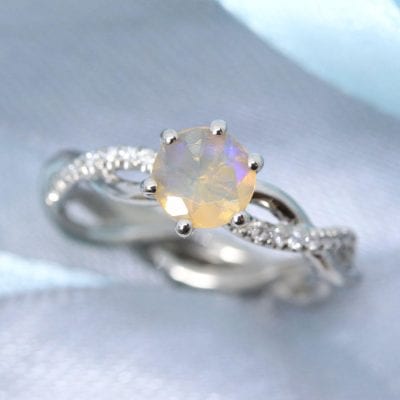 Natural Opal Infinity Knot Diamond Engagement Ring, Opal Diamond Ring ...