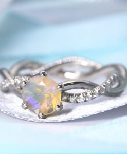 Opal Infinity Knot Diamond Engagement Ring, Opal Diamond Engagement Ring