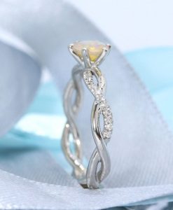 Opal Infinity Knot Diamond Engagement Ring, Opal Diamond Engagement Ring