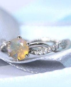 Opal Infinity Knot Diamond Engagement Ring, Opal Diamond Engagement Ring
