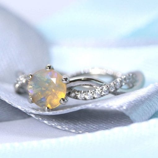 Opal Infinity Knot Diamond Engagement Ring, Opal Diamond Engagement Ring