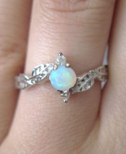 Opal Ring, Leaf Engagement Ring