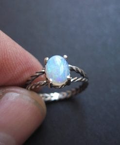 Opal ring sterling silver, Blue opal minimalist ring