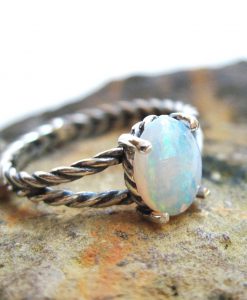 Opal ring sterling silver, Blue opal minimalist ring