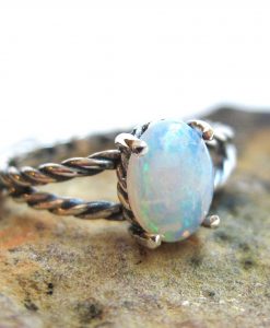 Opal ring sterling silver, Blue opal minimalist ring