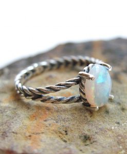 Opal ring sterling silver, Blue opal minimalist ring