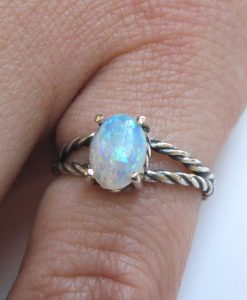 Opal ring sterling silver, Blue opal minimalist ring